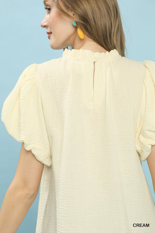 Textured Gauze Ruffle Neck Boho Top 7c5396c5-987b-4ce6-adbb-a34be5c18dd6-Max