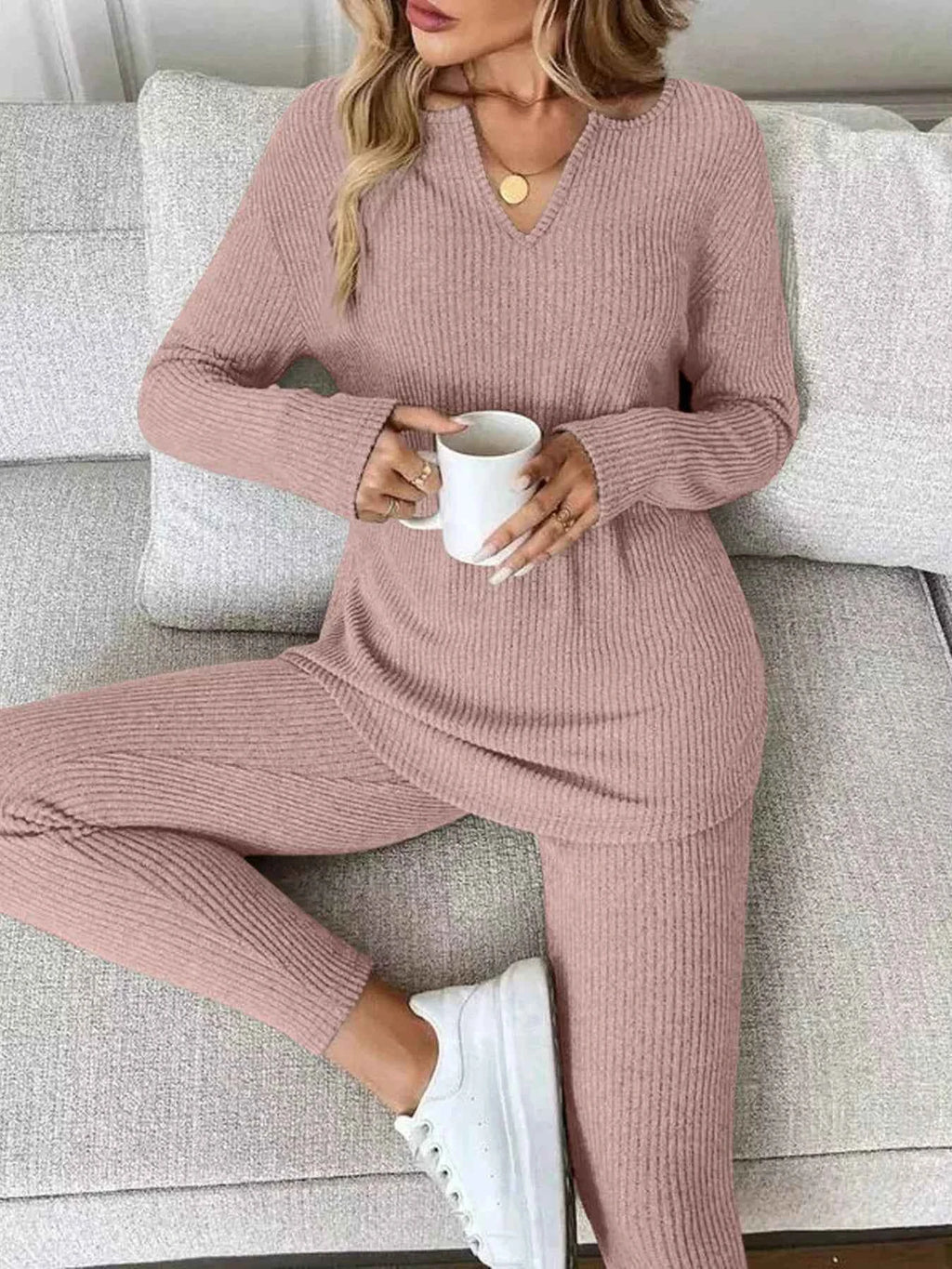 Ribbed Knit Long Sleeve Top and Pants Set 7c53b031460d42459a417cbf2b2061e9-Max-Origin