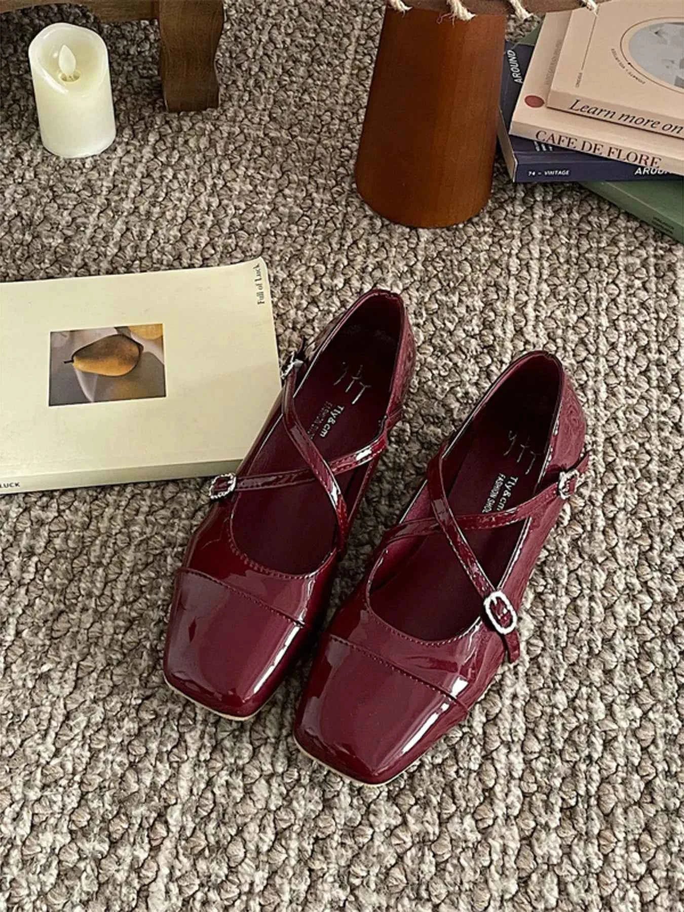 Crisscross Buckle Square Toe Mary Jane Loafers Wine Red 7c58ba60d66a44bcb141f9b38ca67140-Max-Origin