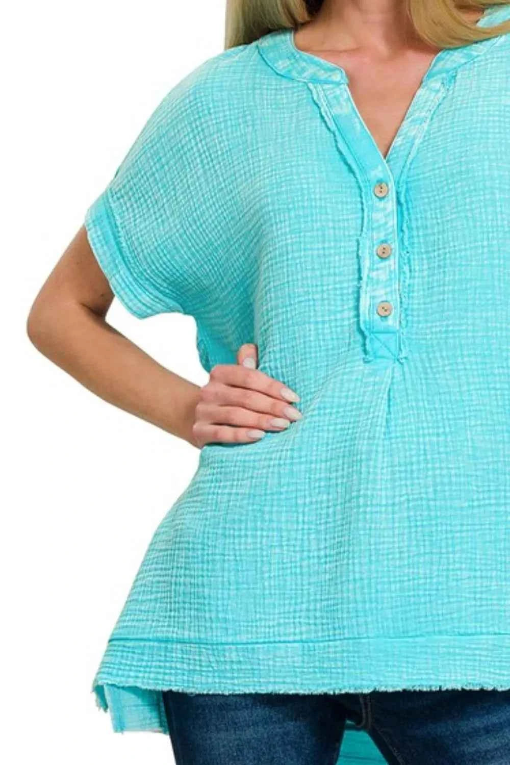 Washed Double Gauze 3/4 Button Henley Neck Shirt 7c5d2bd3-8de0-4336-9c71-155876233088-Max-Origin
