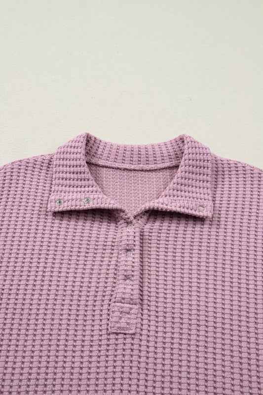 Solid Textured Knit Snap Button Collar Top 7c5d5158-ed17-4fe2-8d5e-74333a793343