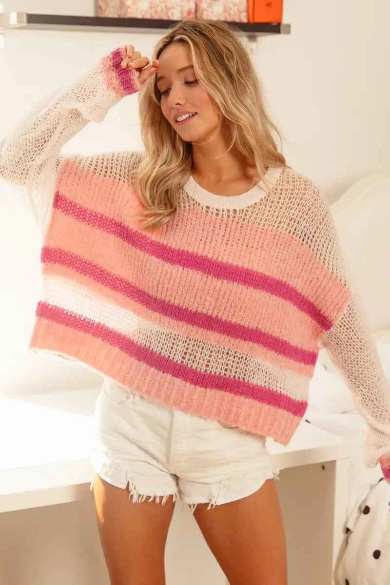 BiBi Hollow Out Yoke Detail Striped Sweater 7c61c8affa594aa3ac50c4f70e063c0e-Max-Origin