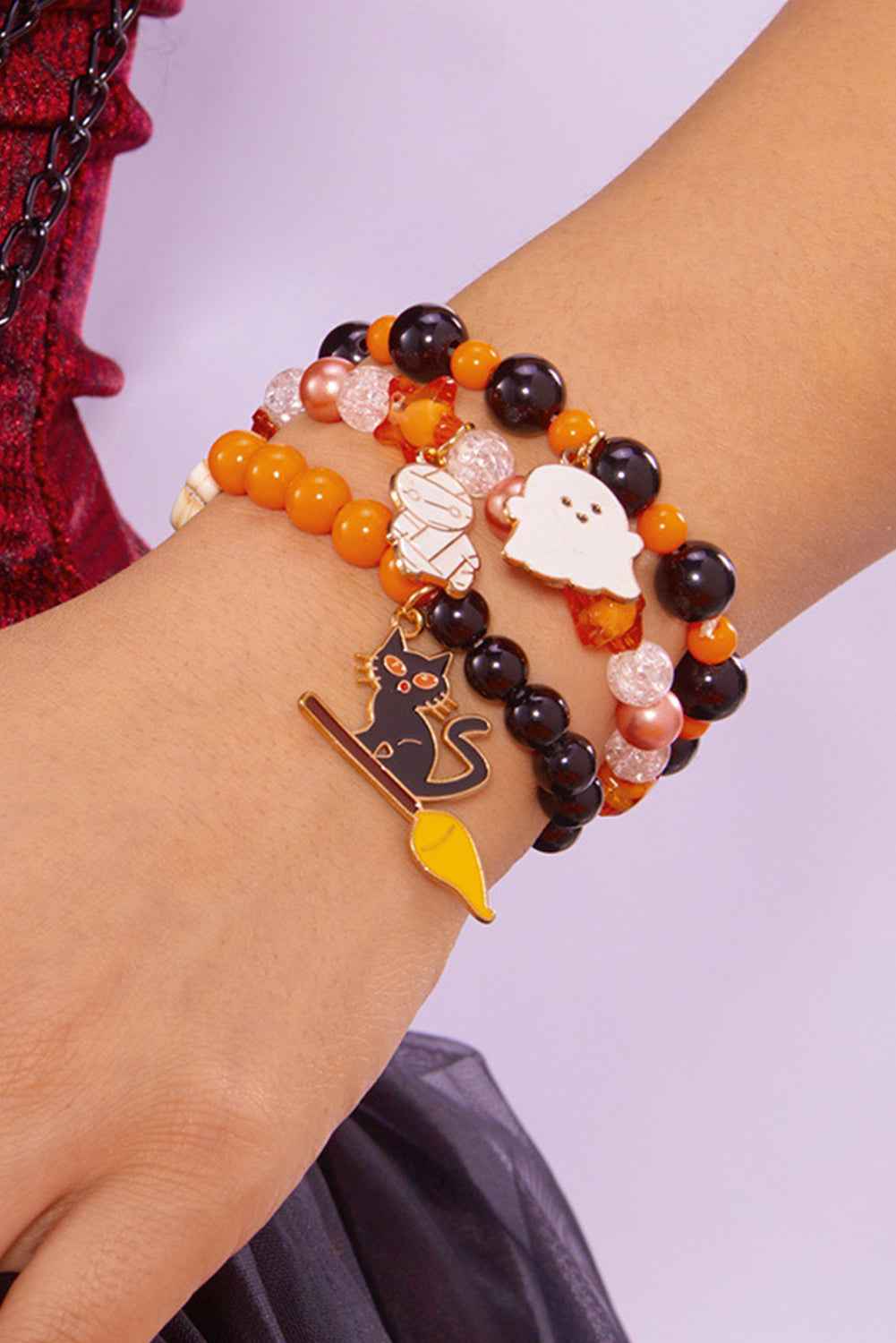 Orange 3pcs Halloween Pendent Elastic Beaded Bracelet Set Orange ONE SIZE plastic 7c68421a89cf5047