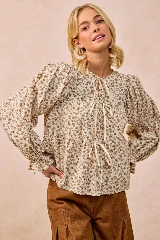 Floral Printed Peplum Blouse with Shirring and Tied 7c74977a4b8946cfa81ee9e185f2d714-Max-Origin