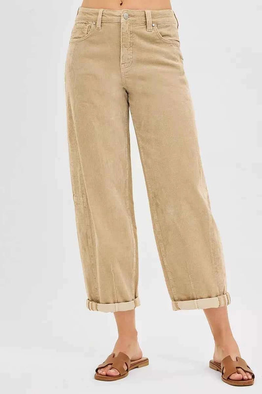 High Rise Crop Barrel Cordurory Pants TAN 7c7923068f244cae8e622c7f633342c6-Max-Origin