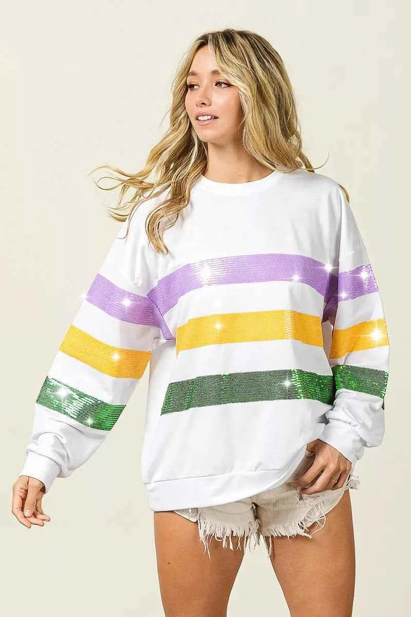 BiBi Sequin Mardi Gras Striped Round Neck Sweatshirt 7c84d59cf8f74947ae601ebbc4edbda5-Max-Origin