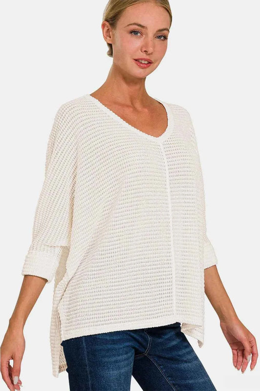 Zenana Full Size Round Neck High-Low Slit Knit Top 7c8d8bbe-e22a-4a39-83ec-efdc1e84d62b-Max