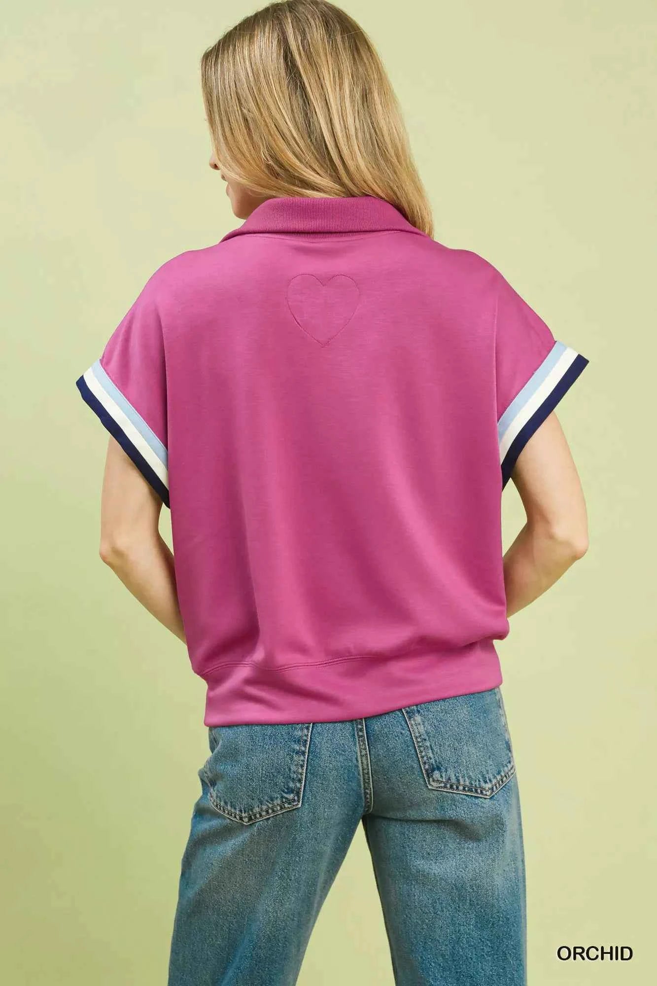 Umgee Zip Front Casual Top with Contrast Stripe Trim 7c919fca-40f9-4ef4-8292-638c71f701b3-Max-Origin