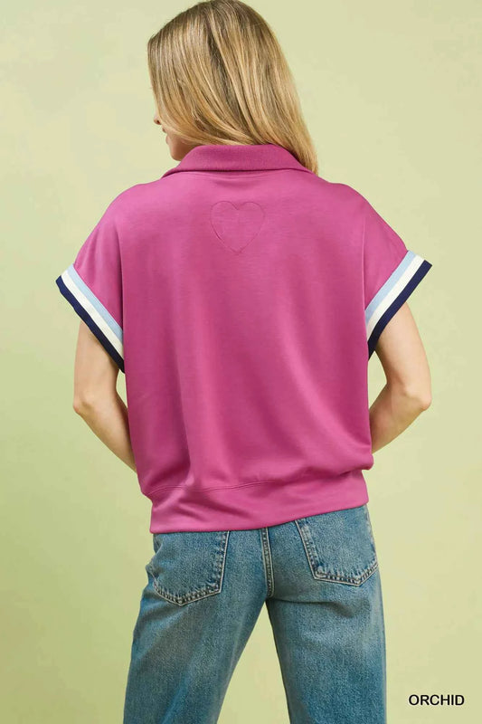 Zip Front Casual Top with Contrast Stripe Trim 7c919fca-40f9-4ef4-8292-638c71f701b3-Max-Origin