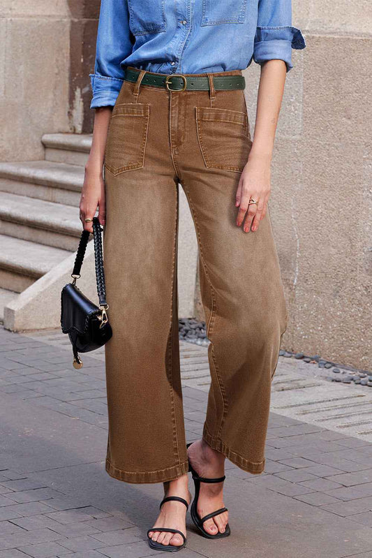 Brown Minimalist Patch Pocket High Waist Shift Jeans Brown 65%Cotton+33%Polyester+2%Elastane 7c9230043d33f252