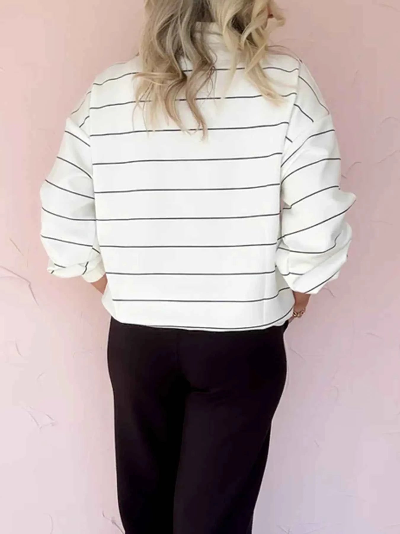 Striped Quarter Zip Sweatshirt with Relaxed Fit 7c970adf614c4ada981077ea05950279-Max-Origin