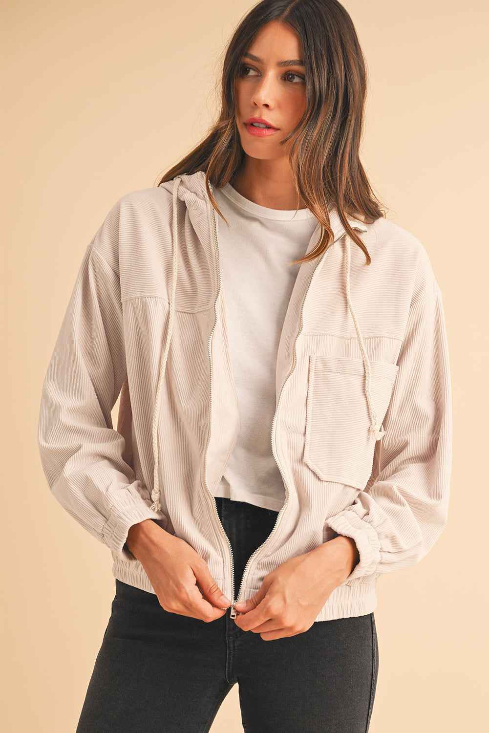 Real Teal Corduroy Drawstring Hooded Pocket Zip Up Jacket 7c989c7e79d06d17