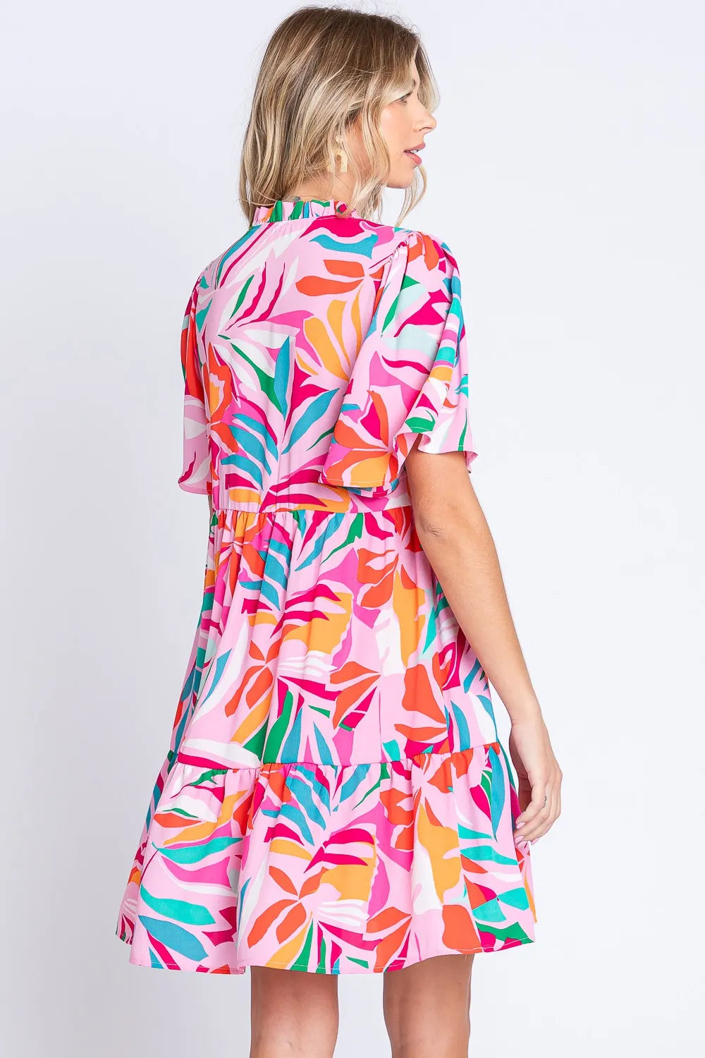 GeeGee Printed Short Sleeve Ruffle Hem Dress 7ca54b2b-aea3-46ae-9c1e-c29bd8c8db00-Max