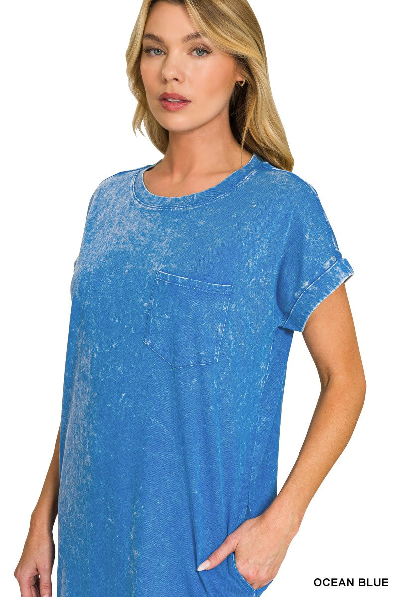 Zenana Washed Exposed Seam Short Sleeve T-Shirt Dress 7ca972dbe8a14a5fa8a0cb1df06e1746-Max