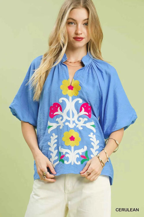 Umgee Embroidered Boho Puff Sleeve Blouse CERULEAN 7caa53c6-8d9a-40ba-8c59-eb925ff874e8-Max-Origin