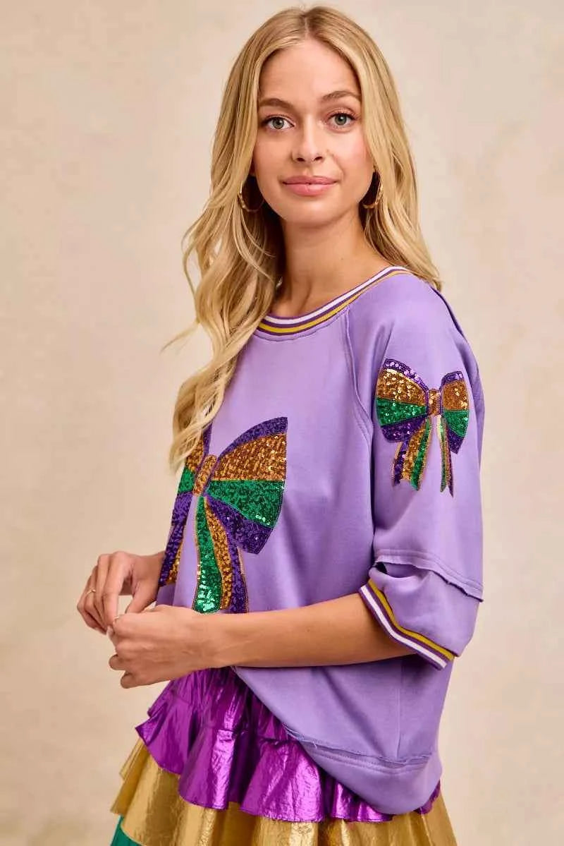 BiBi Mardi Gras Theme Ribbon Sequin Patched Top 7cad0705456f4a739e800e5a69df66d5-Max-Origin