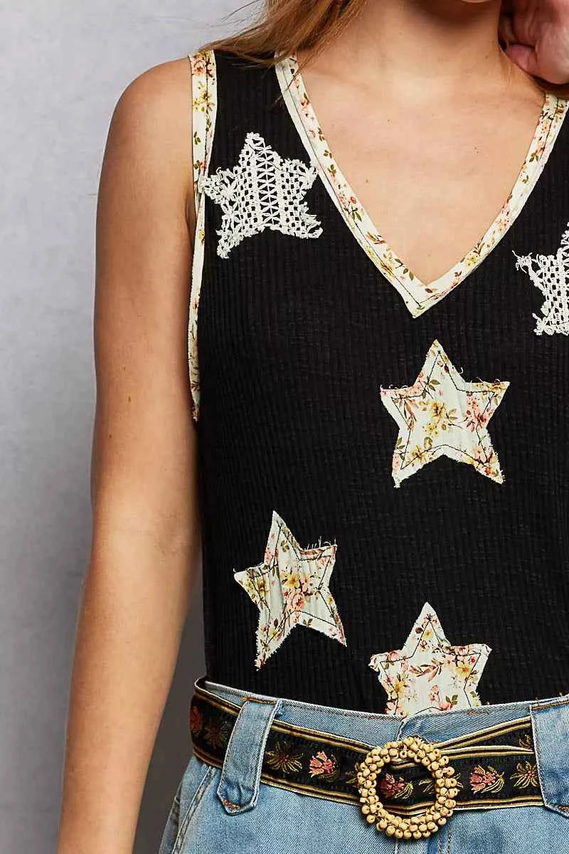 POL Washed Ribbed V-Neck Tank with Floral Print Star Patch 7cad76e2-a242-4c6b-9a94-95c26a2dcd85-Max-Origin