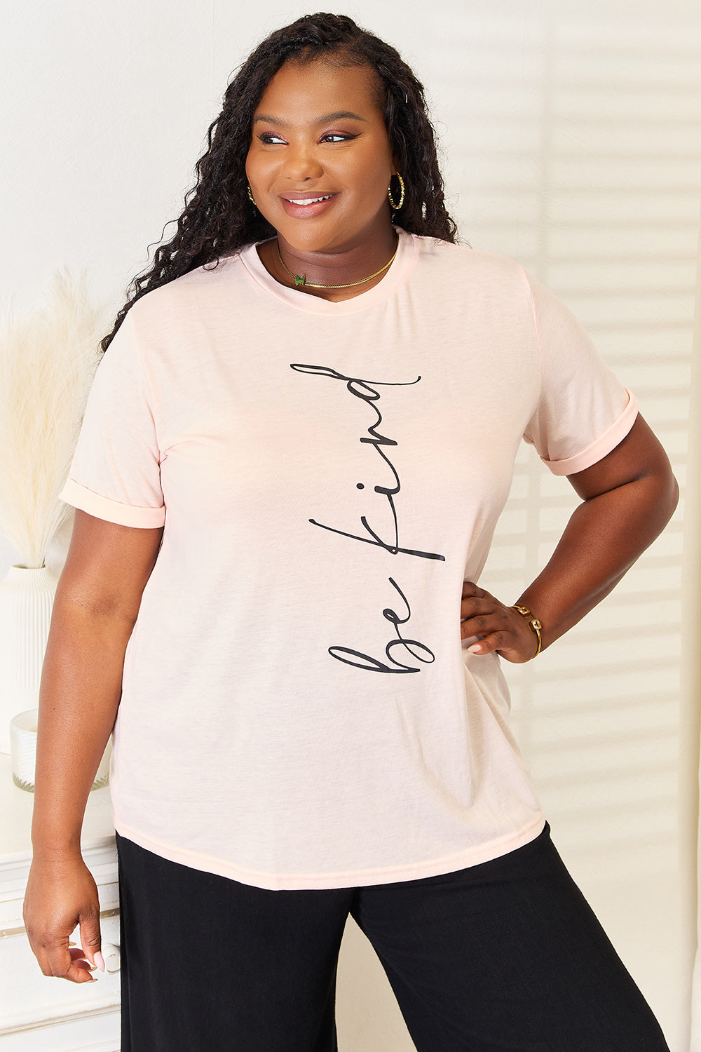 Simply Love BE KIND Graphic Round Neck T-Shirt Watermelon pink 7cb3dcbe9c7b4b4e856789881503bfb4-Max