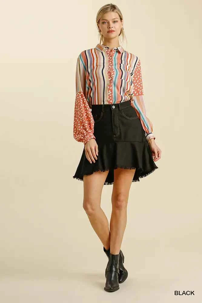 Umgee Linen Blend 5 Pockets High Low Skirt with Frayed Hem 7cb932a7-1564-4785-919e-b9c01e1b8c34-Max-Origin