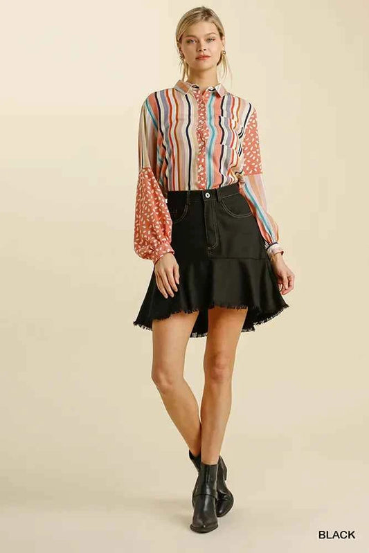 Linen Blend 5 Pockets High Low Skirt with Frayed Hem 7cb932a7-1564-4785-919e-b9c01e1b8c34-Max-Origin