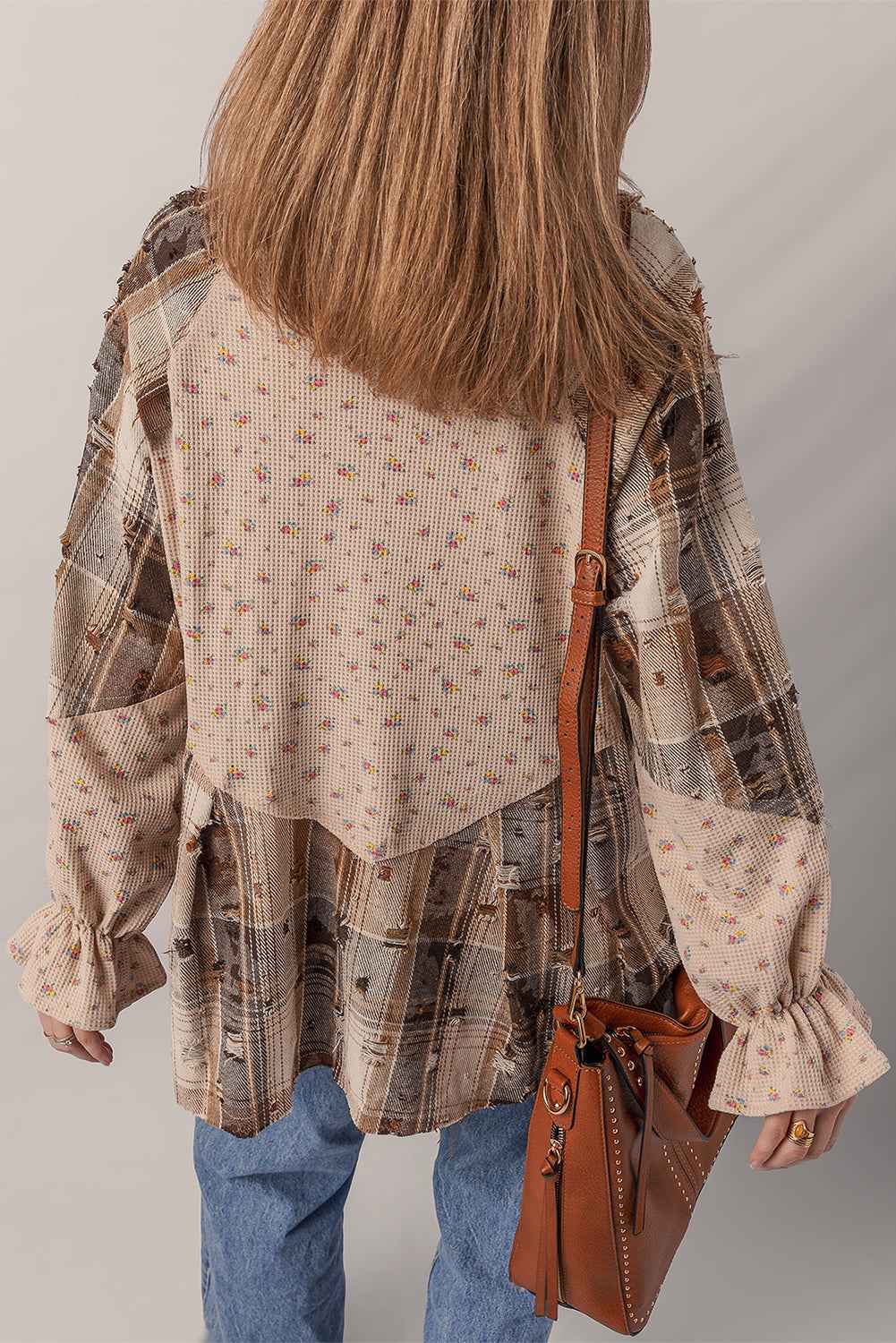 Ashleigh Blue Floral Plaid Patchwork Waffle Distressed Jacket 7cc1864647171449