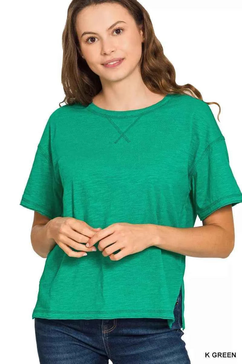 Zenana Cotton Slub Short Sleeve Tee K GREEN 7cc5b74d79ba4a679fe32f25e0ffcde0-Max-Origin
