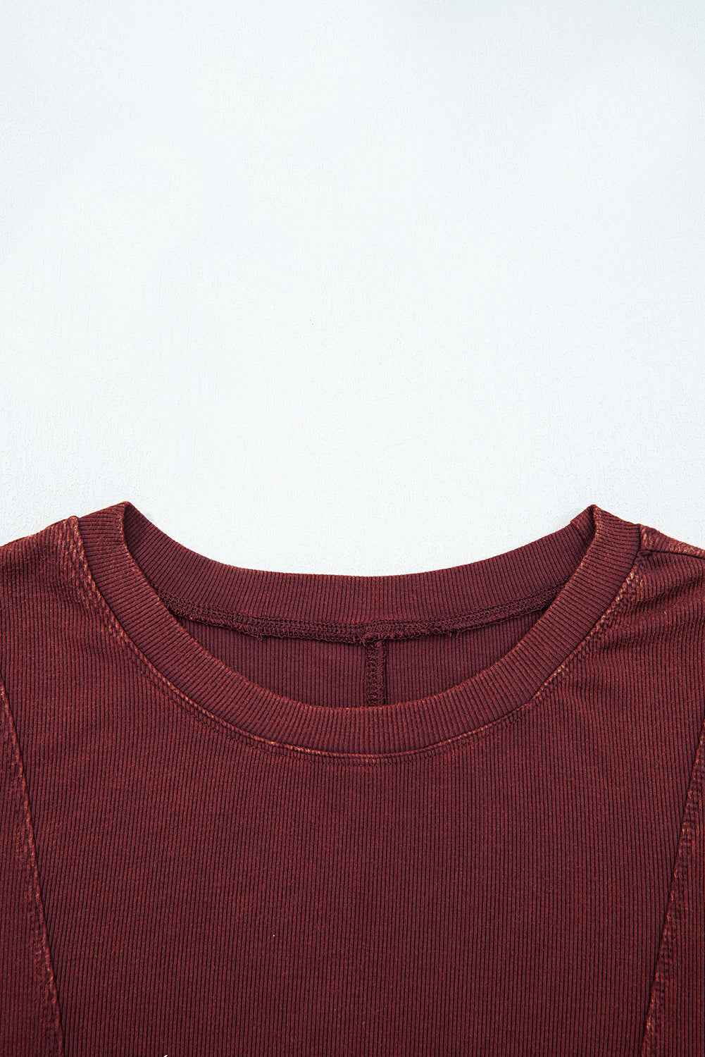 Burgundy Exposed Seam Ribbed Long Sleeve Top 7cc72c5d20892e7c