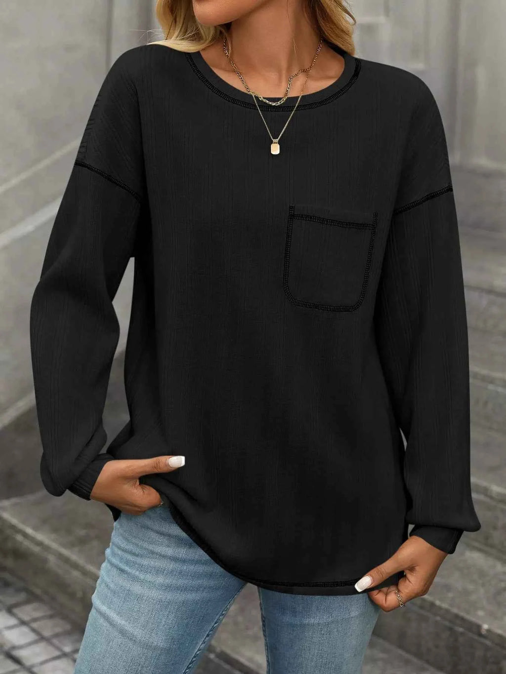 Casual Pocket Detail Long Sleeve T-Shirt 7ccdb4db-e7bf-427d-8dbb-1d69238a3adf-Max-Origin