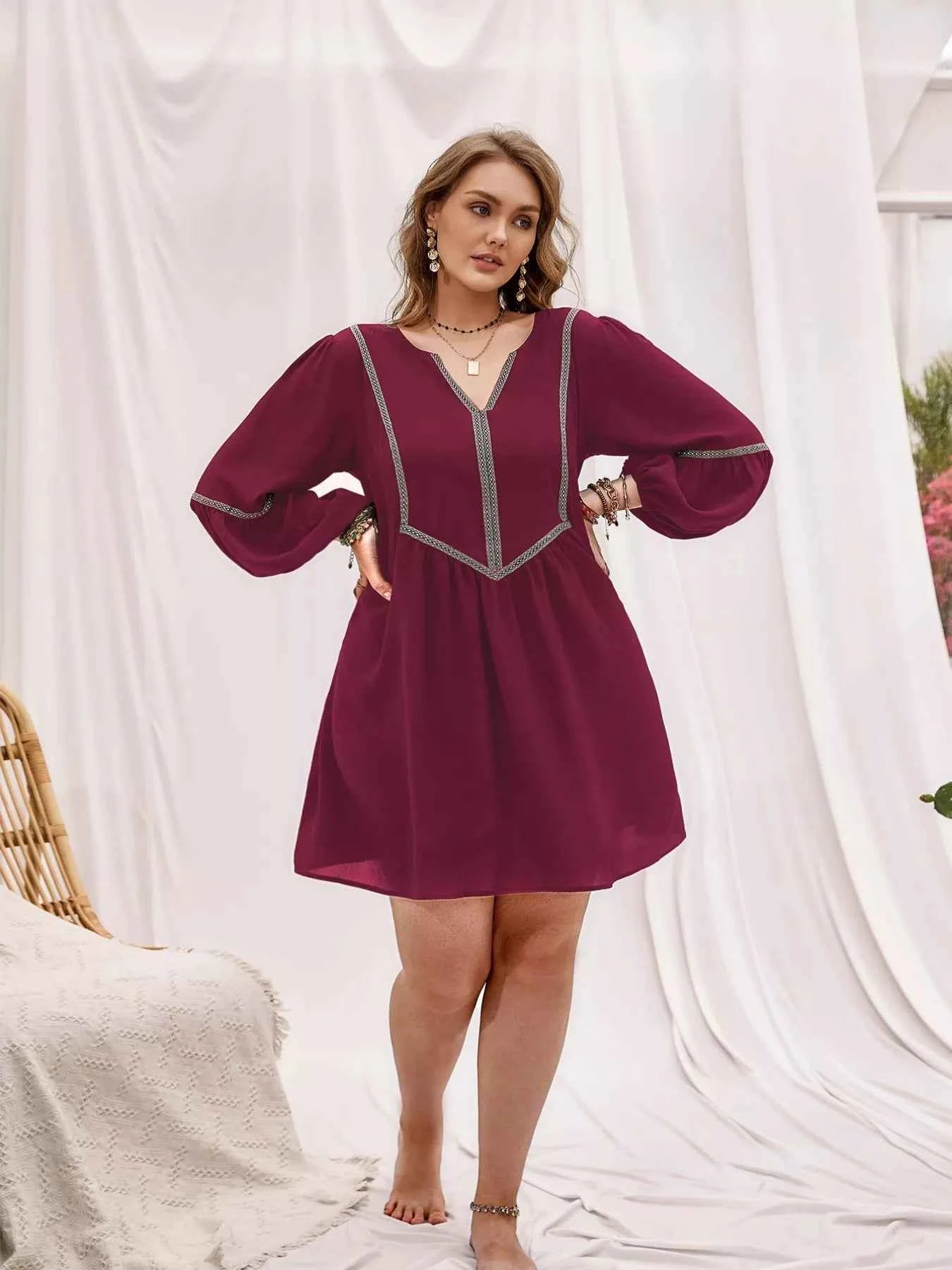 Plus Size Notched Balloon Sleeve Mini Dress 7cd632ca-1ceb-4166-a859-395add08d993-Max-Origin