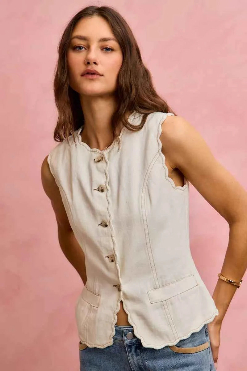 SO ME Scalloped Edge Cotton Twill Washed Vest Top 7cd98ab11ee94a91841cf5d84847218c-Max-Origin