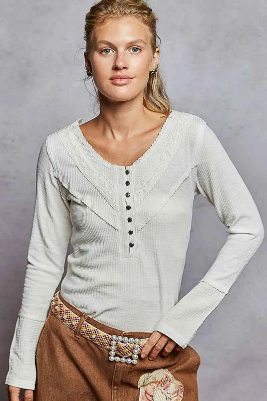 Ribbed Half Button Lace Detail Knit Top Ivory 7cdebd92-5c81-4068-b5b7-c2319b531bf8-Max-Origin