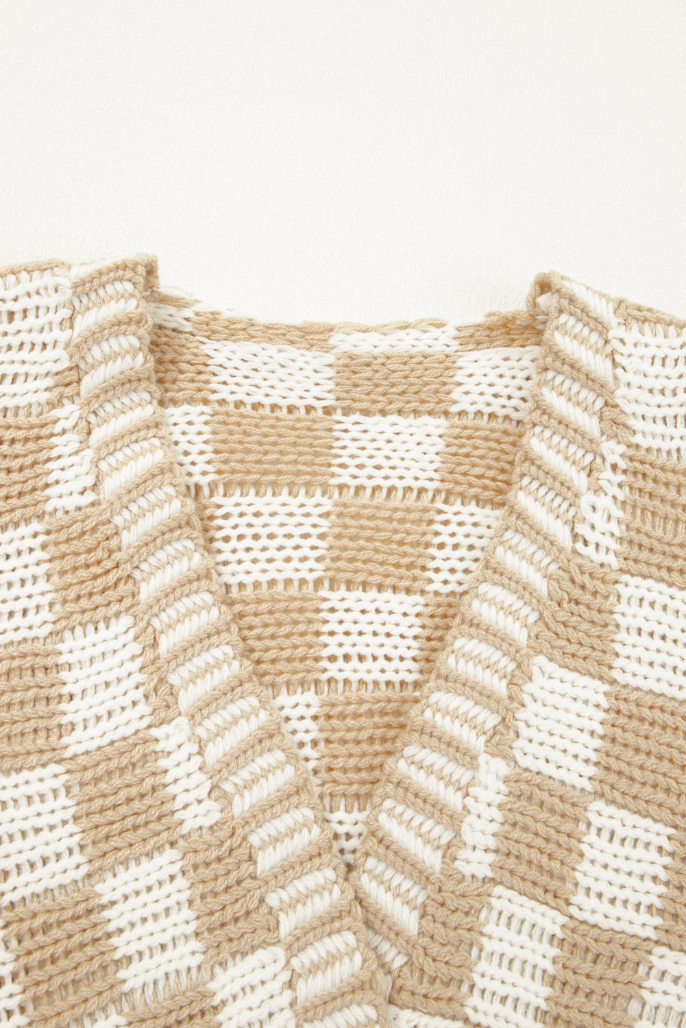Smoke Gray Colorblock Checked Open Front Knitted Cardigan 7ce30235eabee067