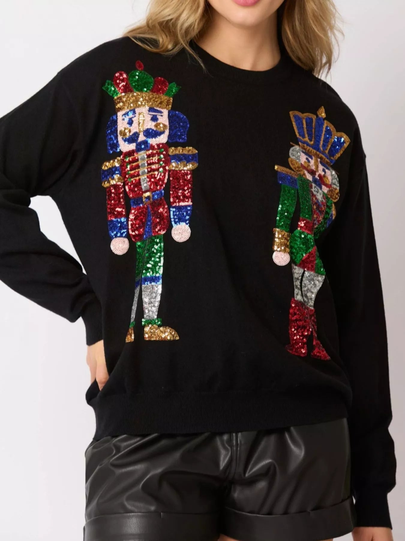 Sequined Nutcracker Long Sleeve Sweatshirt Black 7cebfaeb-d904-43f7-8a5d-e14b62ddb55c-Max-Origin