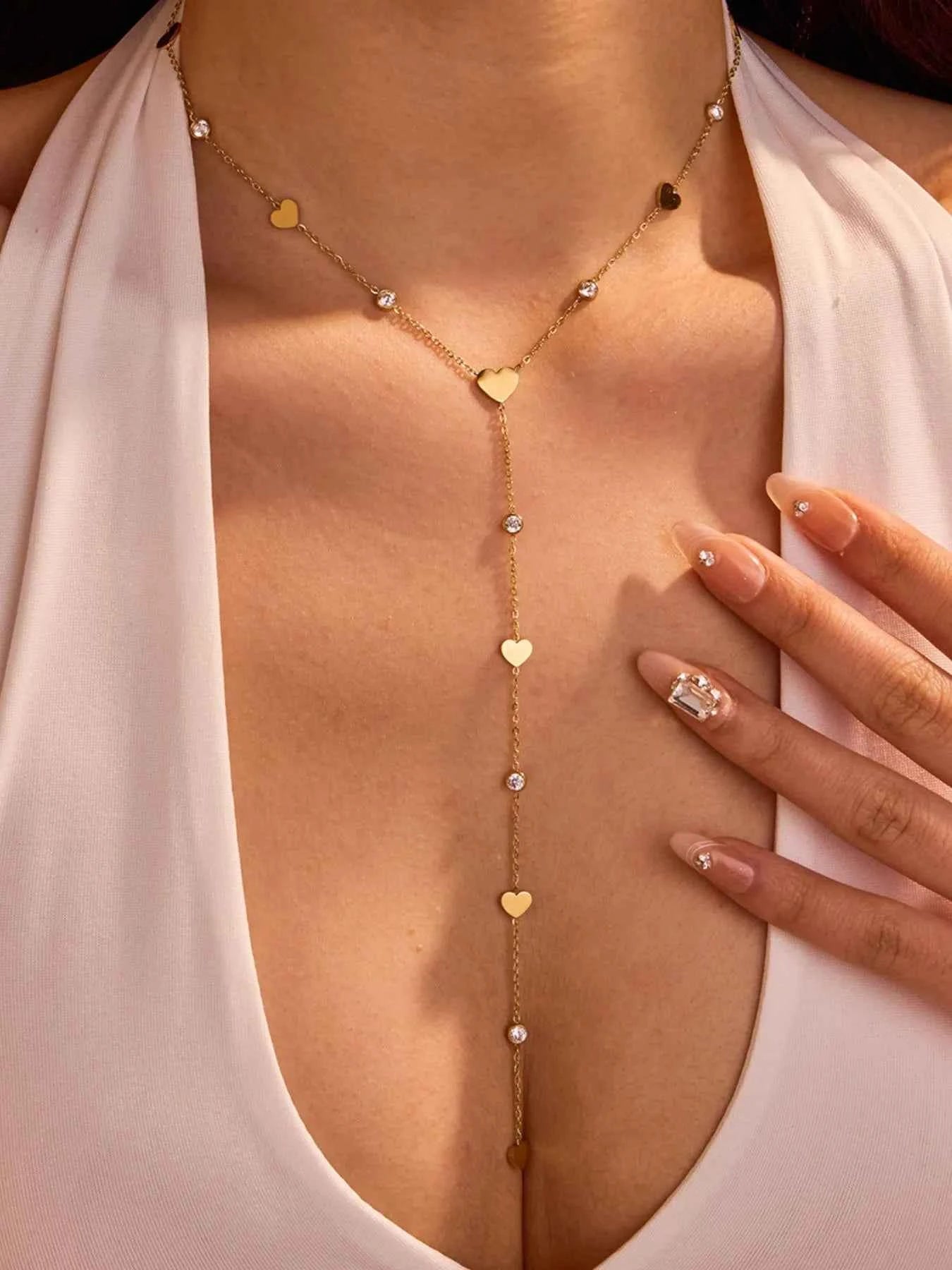 18K Gold-Plated Heart Zircon Necklace Gold One Size 7cecd930-9209-4608-921f-1d06fb8fa605-Max-Origin