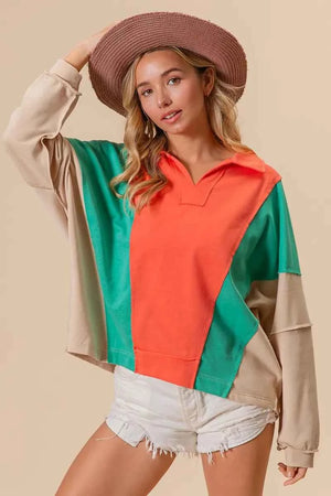Colorblock Exposed Seam French Terry Sweatshirt APRICOT MINT SAND 7cefa7e17ecd4973933c11f392333c7a-Max-Origin