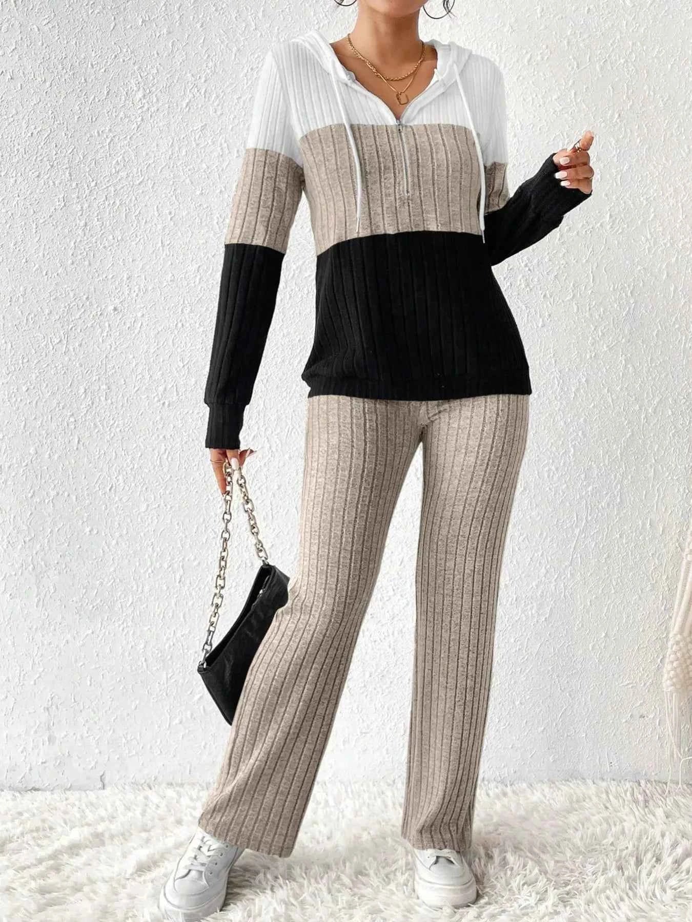 Color Block Half Zip Hooded Top and Pants Set 7cfaf490fa2f47e7ba0873becd3c5d69-Max-Origin
