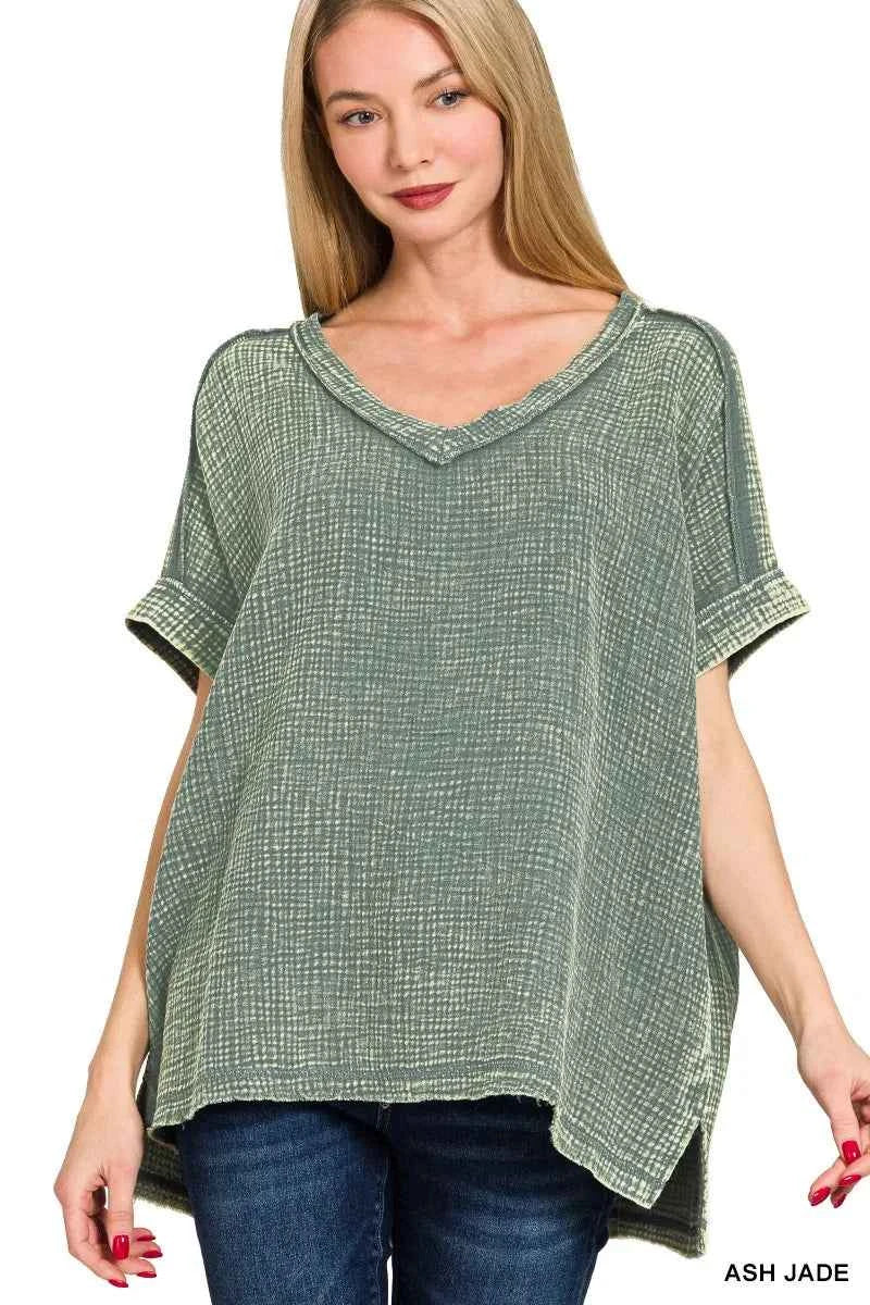 Zenana Acid Washed Double Gauze V-Neck Tee ASH JADE 7cfc12eb1862404780a1488ab4ea2fc3-Max-Origin