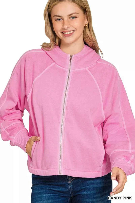 Fleece Pigment Dye Zip Up Hoodie with Pockets CANDY PINK 7cff9e3848f04c21994dc69c9e9b59ae-Max-Origin