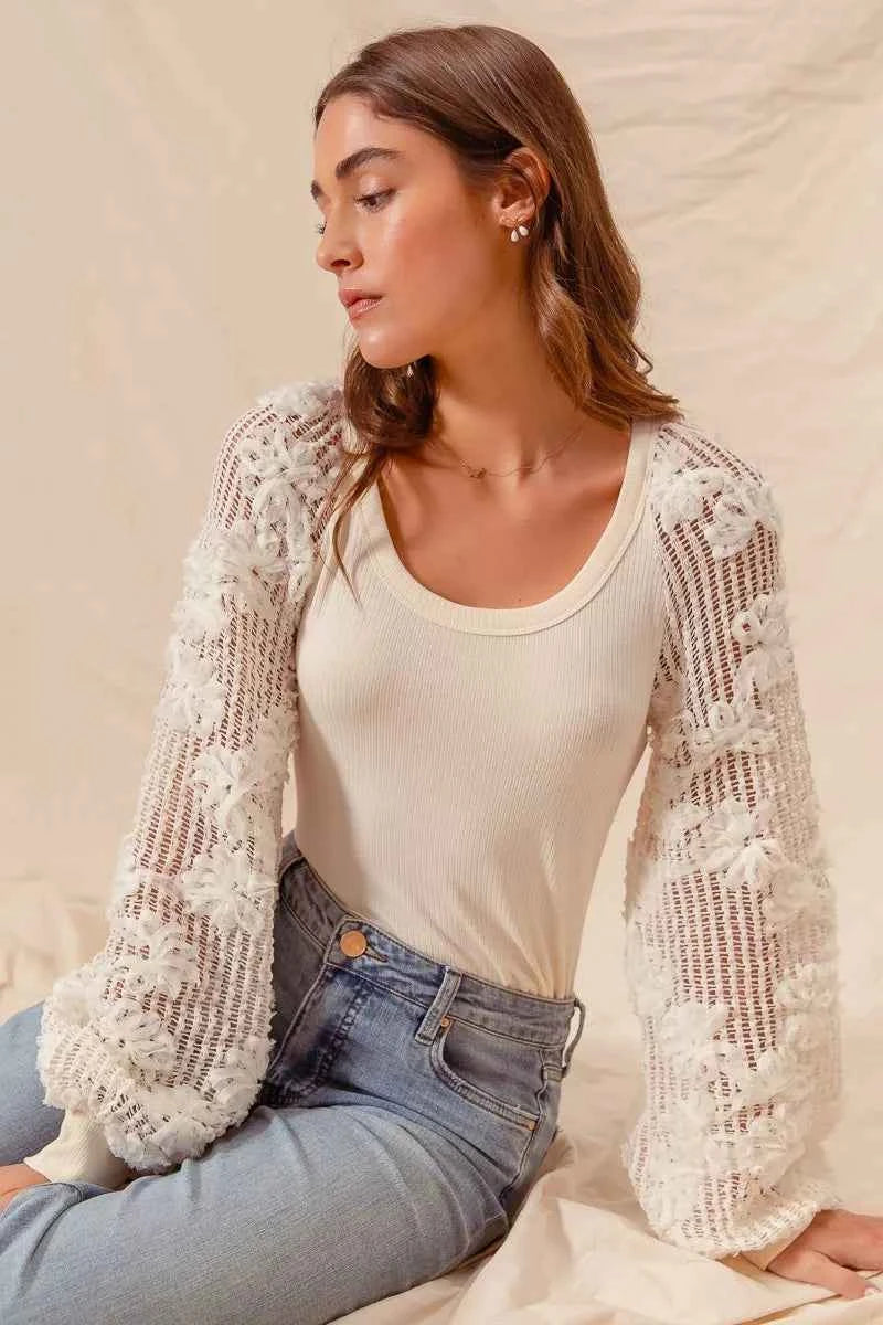 SO ME Rib Knit Top with Lace Balloon Sleeves 7d0592c7048f409eab919ab91f2983ae-Max-Origin