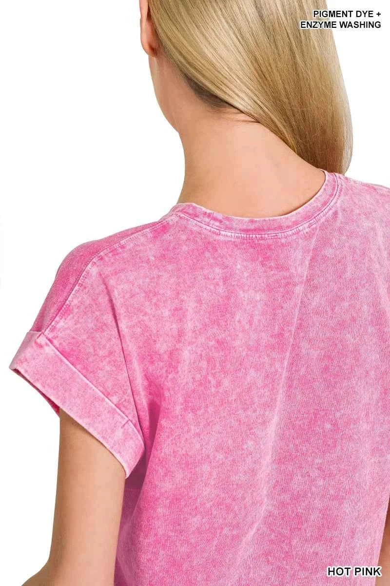 Zenana Halo Washed Cotton Cuffed Short Sleeve Top 7d078689d7b0496bb76846d3efc10002-Max-Origin