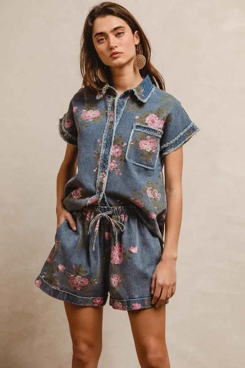 BiBi Floral Printed Denim Short Pants With Pocket 7d081361bf1b4ee587dd4d2e77dd5cbf-Max-Origin