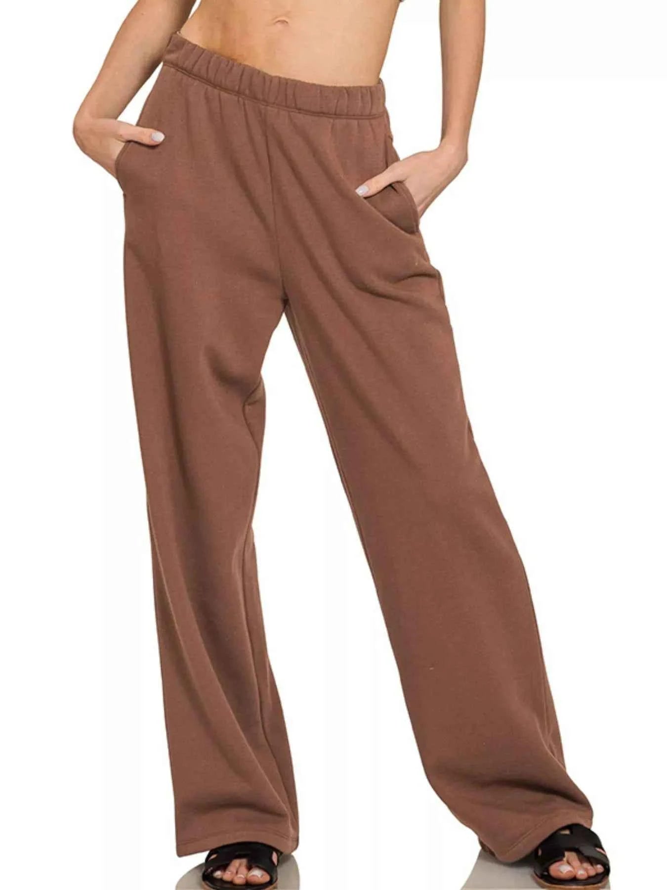 Zenana Fleece Sweatpant with Pockets BROWN 7d098b42-de38-4f90-a82b-020f4be922f1-Max-Origin