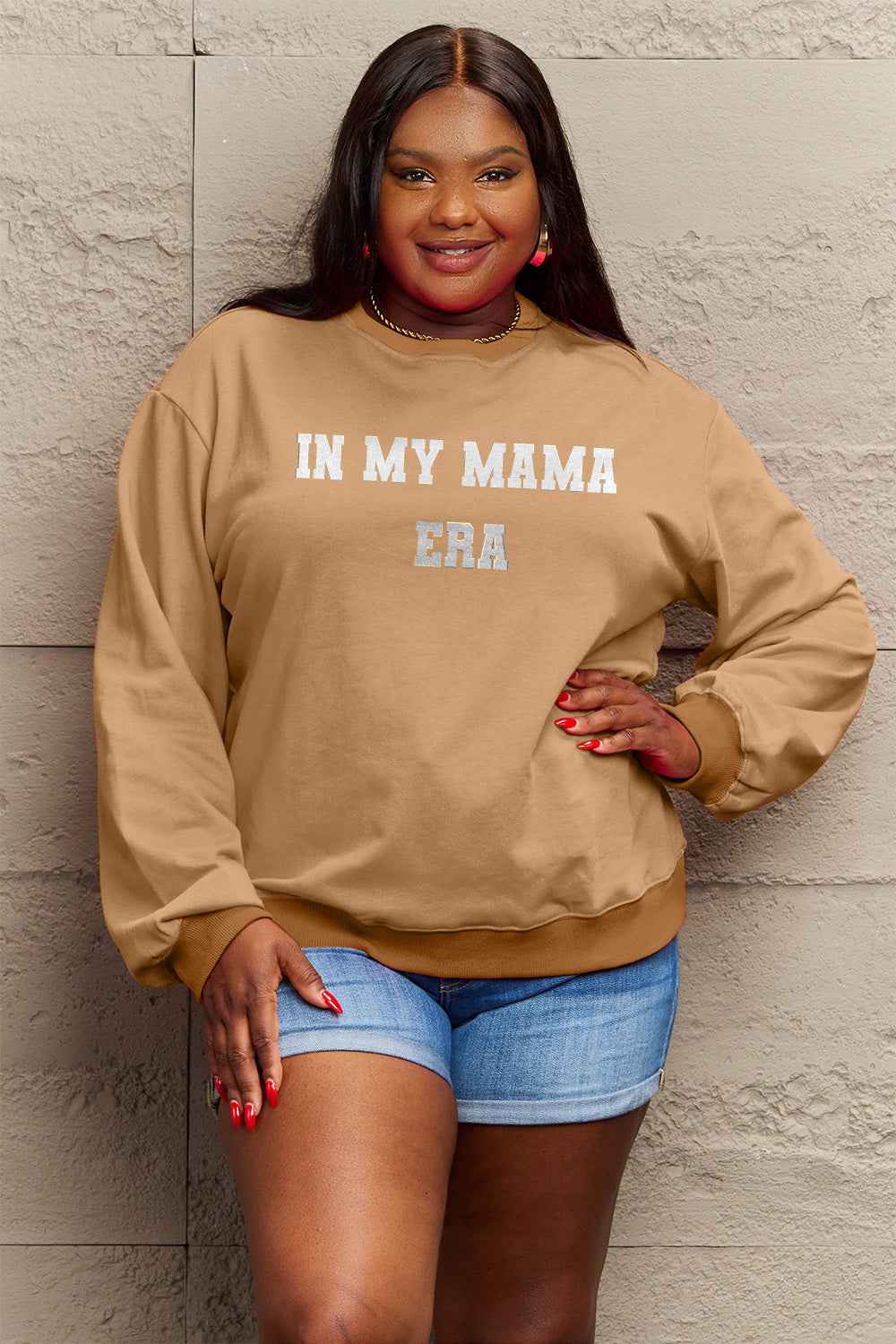 Simply Love Full Size IN MY MAMA EAR Graphic Sweatshirt 7d09d4567ebd4b1b8de467dbc62c7f88-Max
