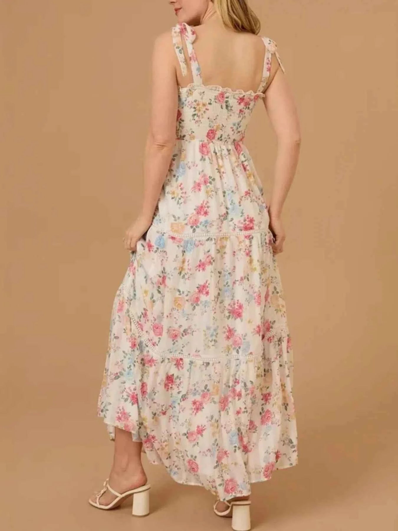 Floral Smocked Tiered Maxi Dress with Tie Straps 7d1115e1-ae66-46b2-bfb9-e05d9da4fbdd-Max-Origin