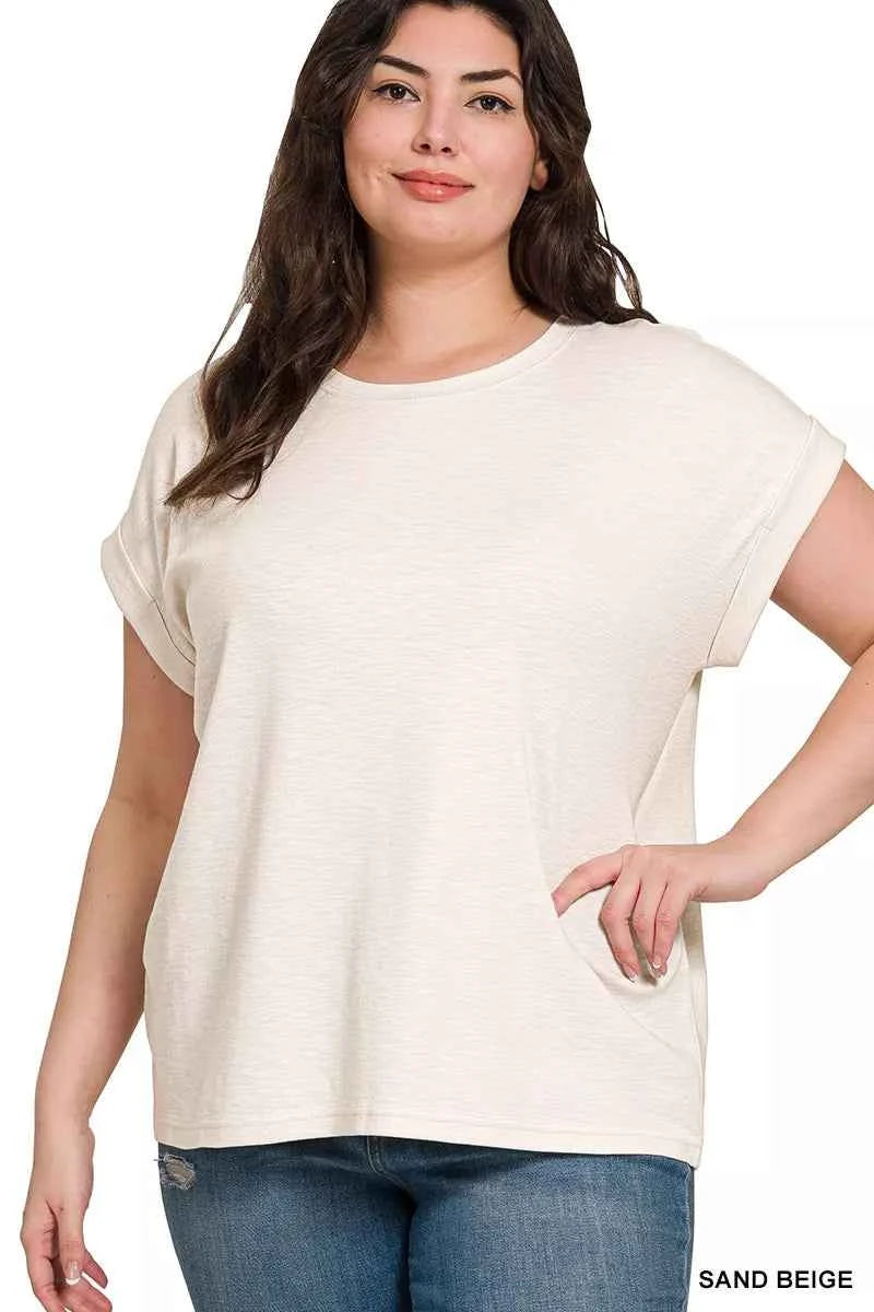 Zenana Full Size Cotton Modal Slub Rolled Sleeve T-Shirt Plus Size 7d161b3b-f4ac-4336-a4f7-10e0676ce325-Max-Origin