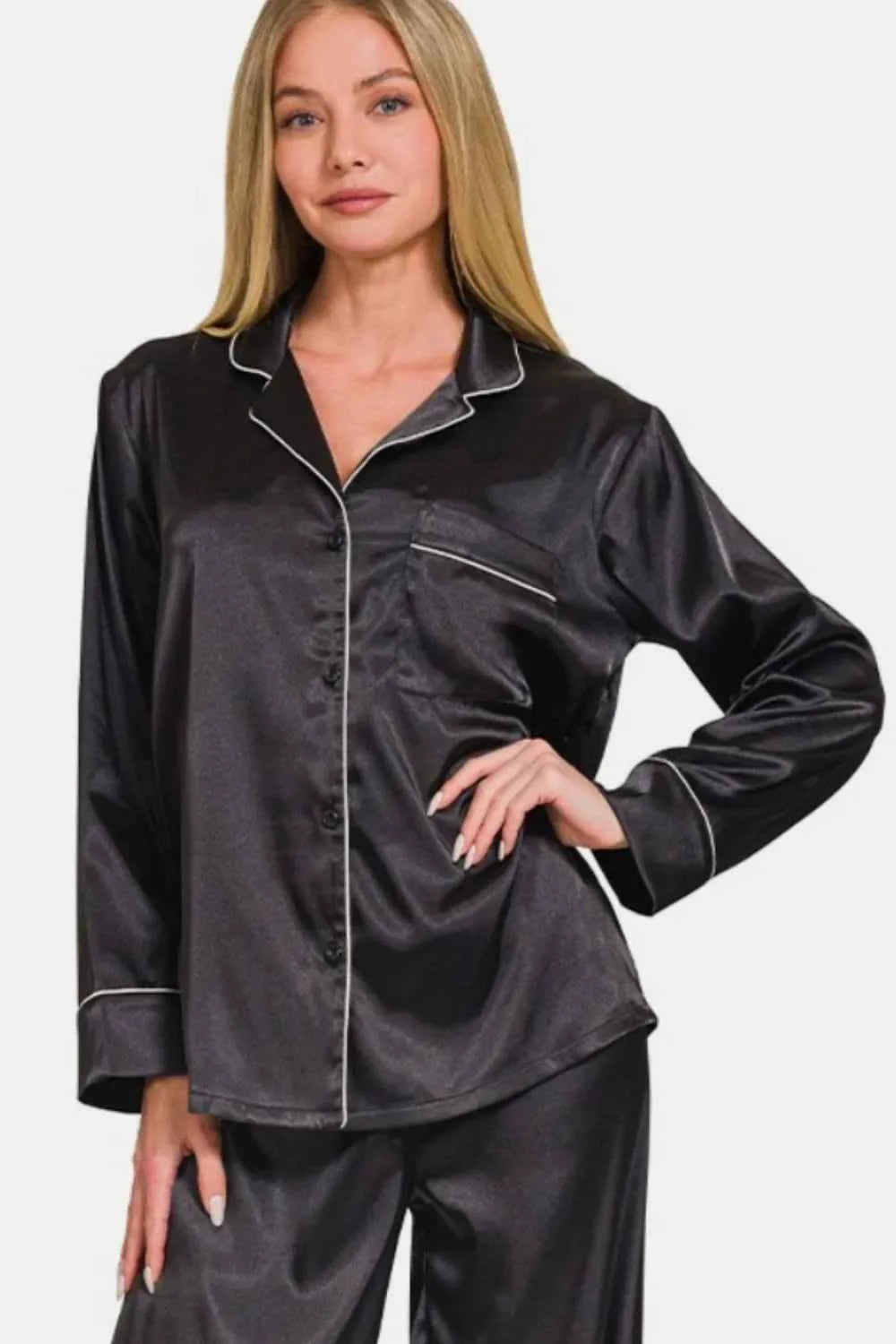 Zenana Satin Long Sleeve Shirt and Pants Pajama Set 7d200f1a-d98a-43a9-b25f-e0bfdd05b1ef-Max
