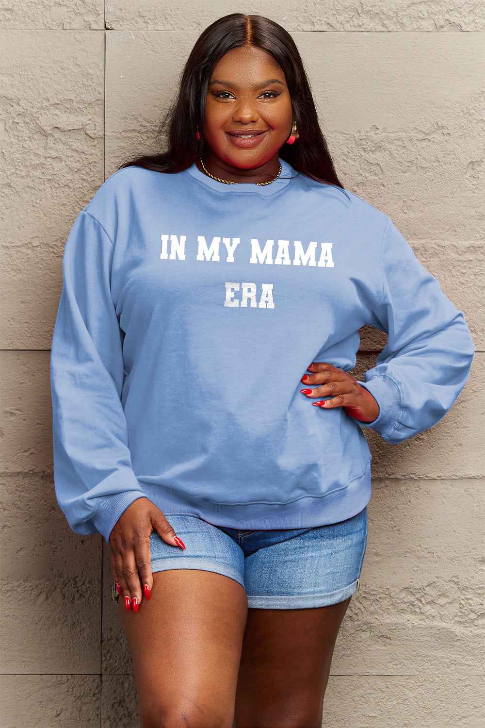 Simply Love Full Size IN MY MAMA EAR Graphic Sweatshirt 7d2362c743914302aa2c316a733628ef-Max