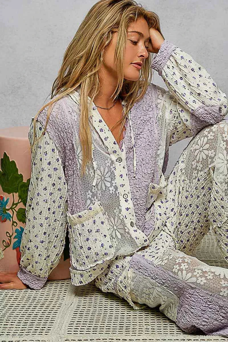 POL Floral Balloon Sleeve Hooded Lace Jacket with Stitch Detail 7d285225-3314-468f-a646-d2307413f08a-Max-Origin