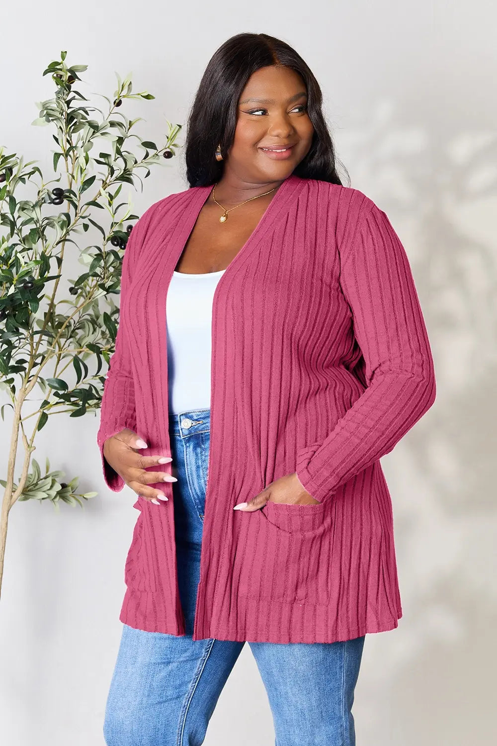 Basic Bae Full Size Ribbed Open Front Cardigan with Pockets 7d2be8eac3ae480e812511b3a44ef3d3-Max