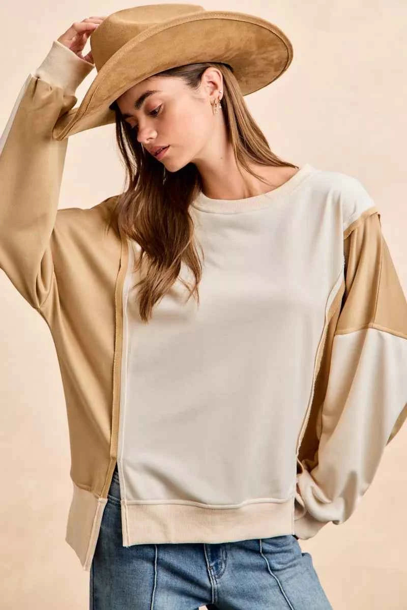 BiBi French Terry Color Block Top With Open Seam Detail 7d2e7b975b5e4061925387c38c3b0a2b-Max-Origin